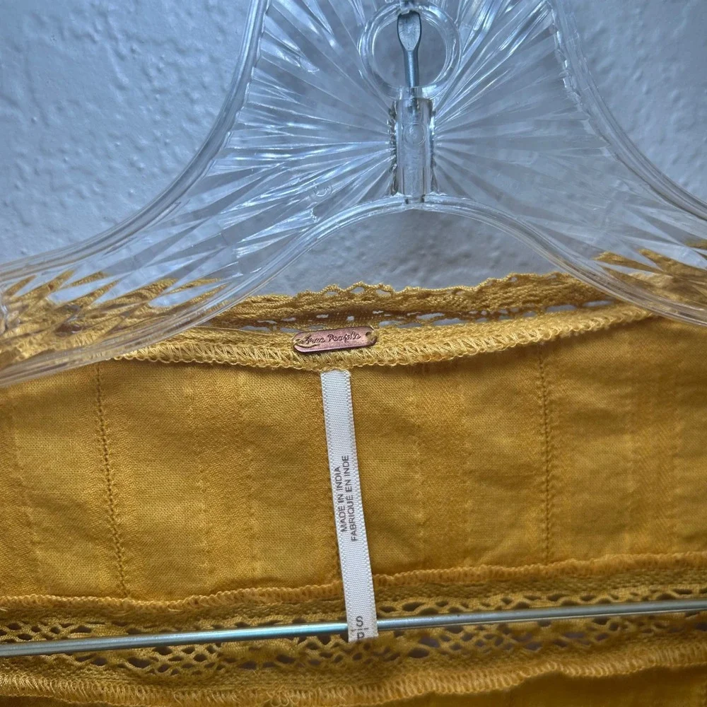 Free People Follow Your Heart Golden Yellow Embroidered women's s boho festival